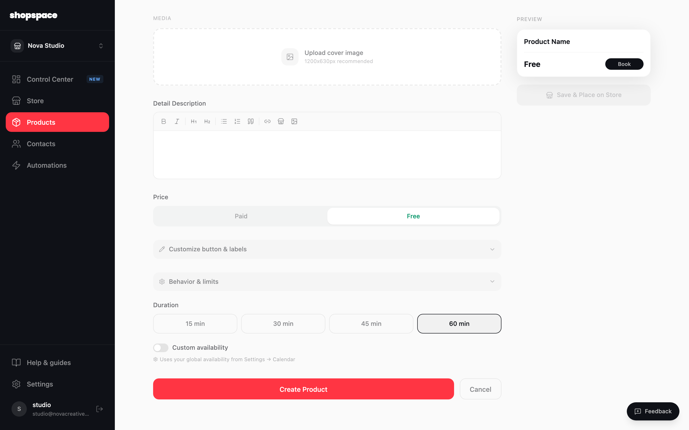 Set the length and availability