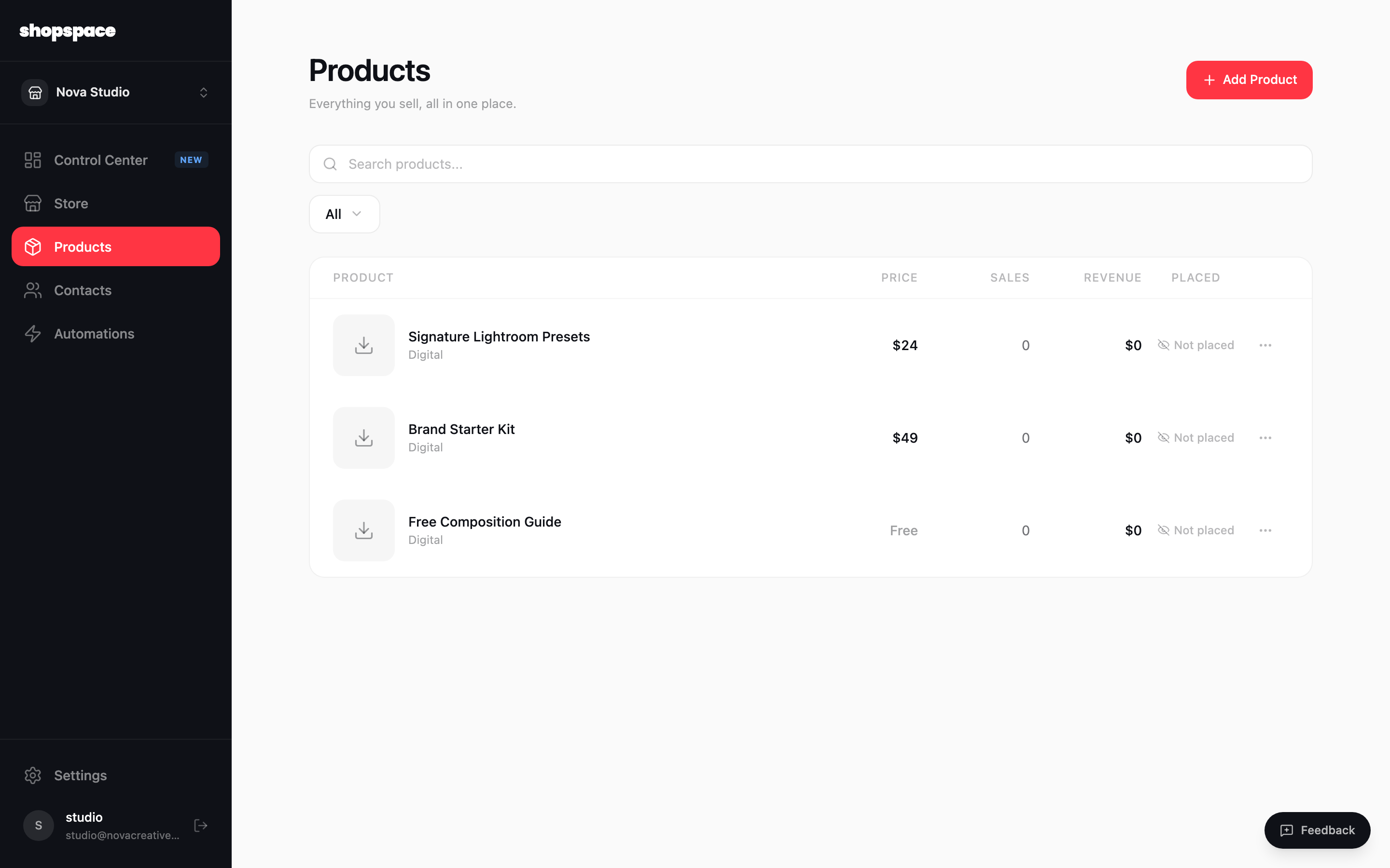 Open Products and click Add Product