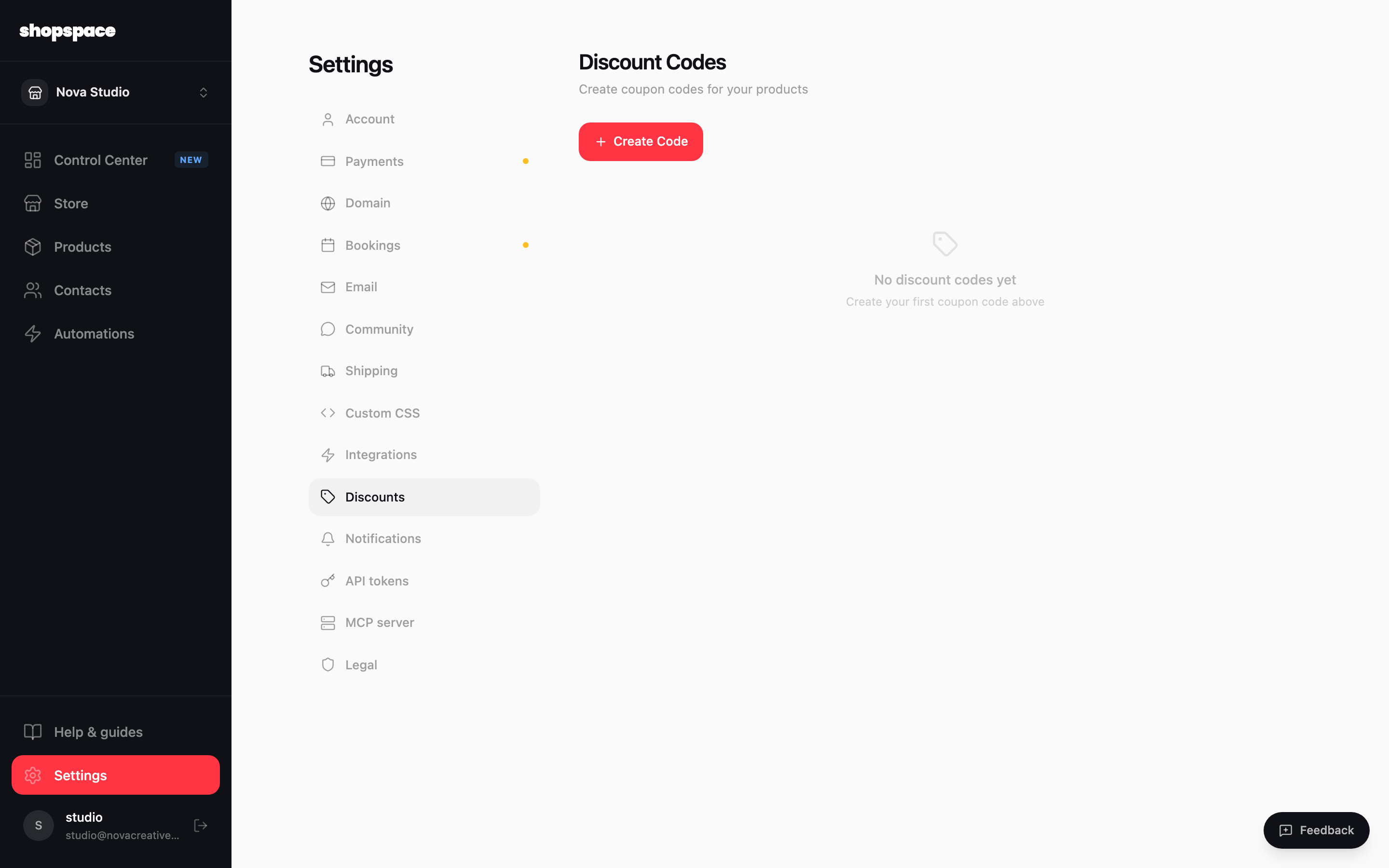 Open Settings and go to Discounts
