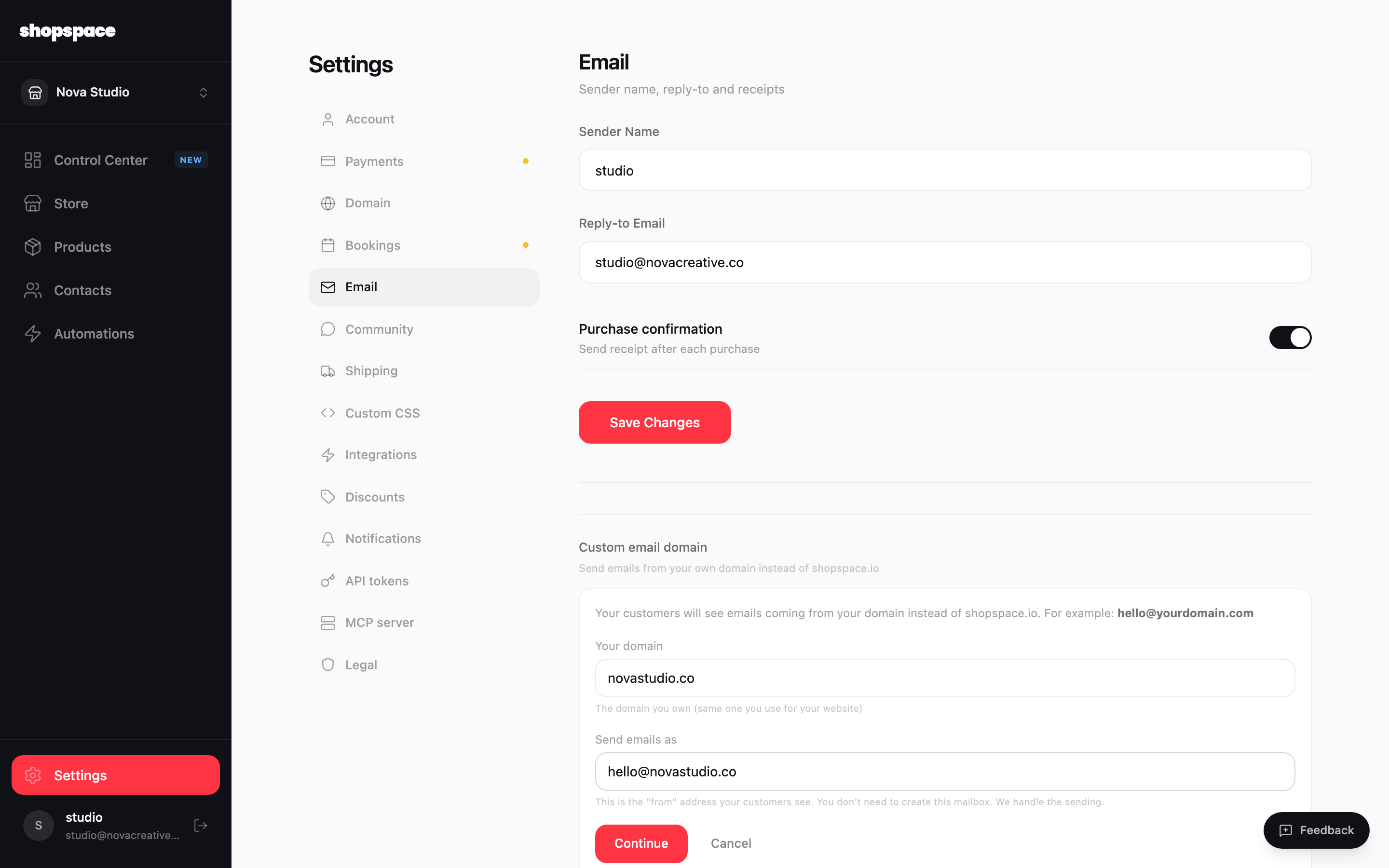 Enter your domain and from address