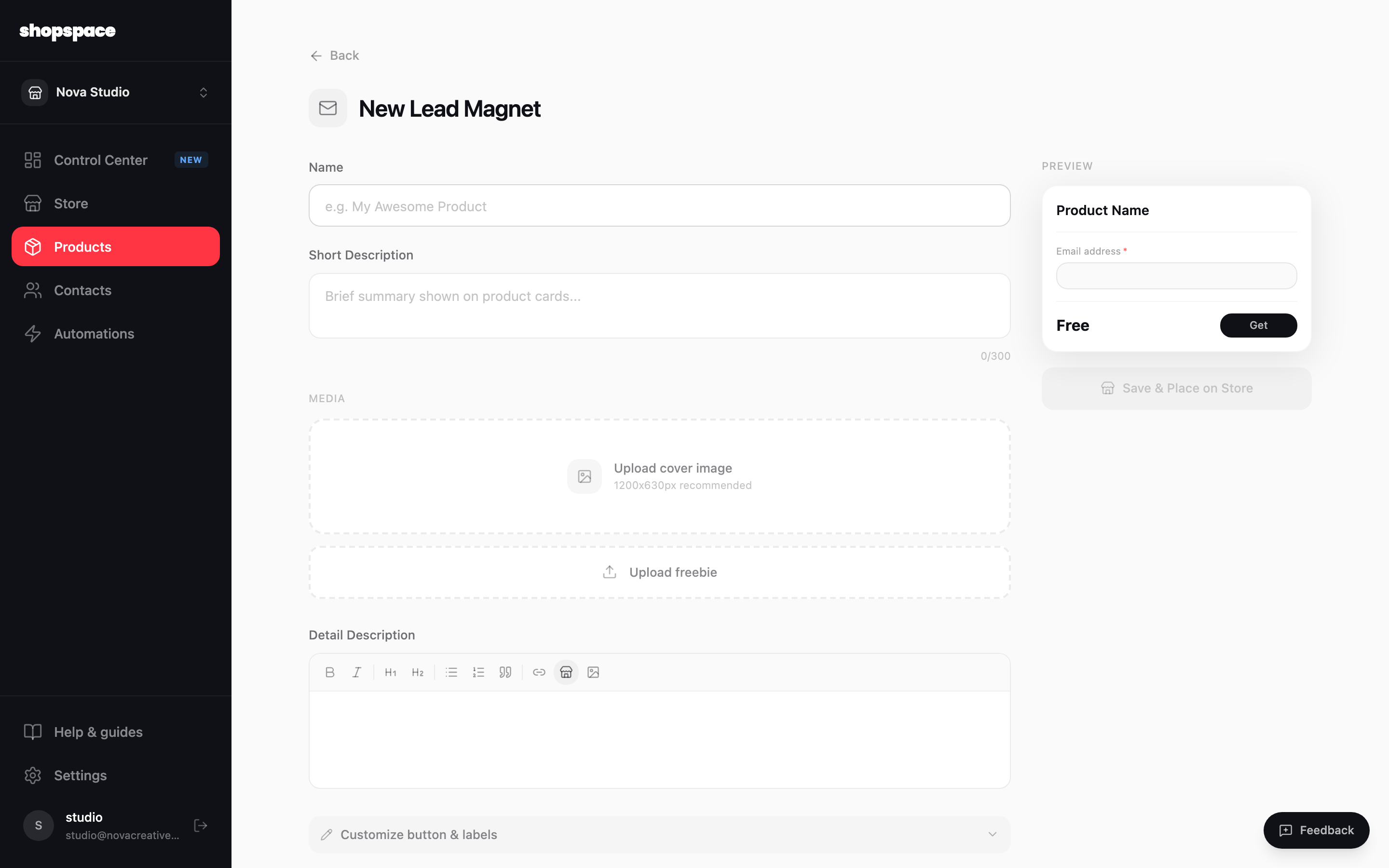 Add a product and choose Lead Magnet