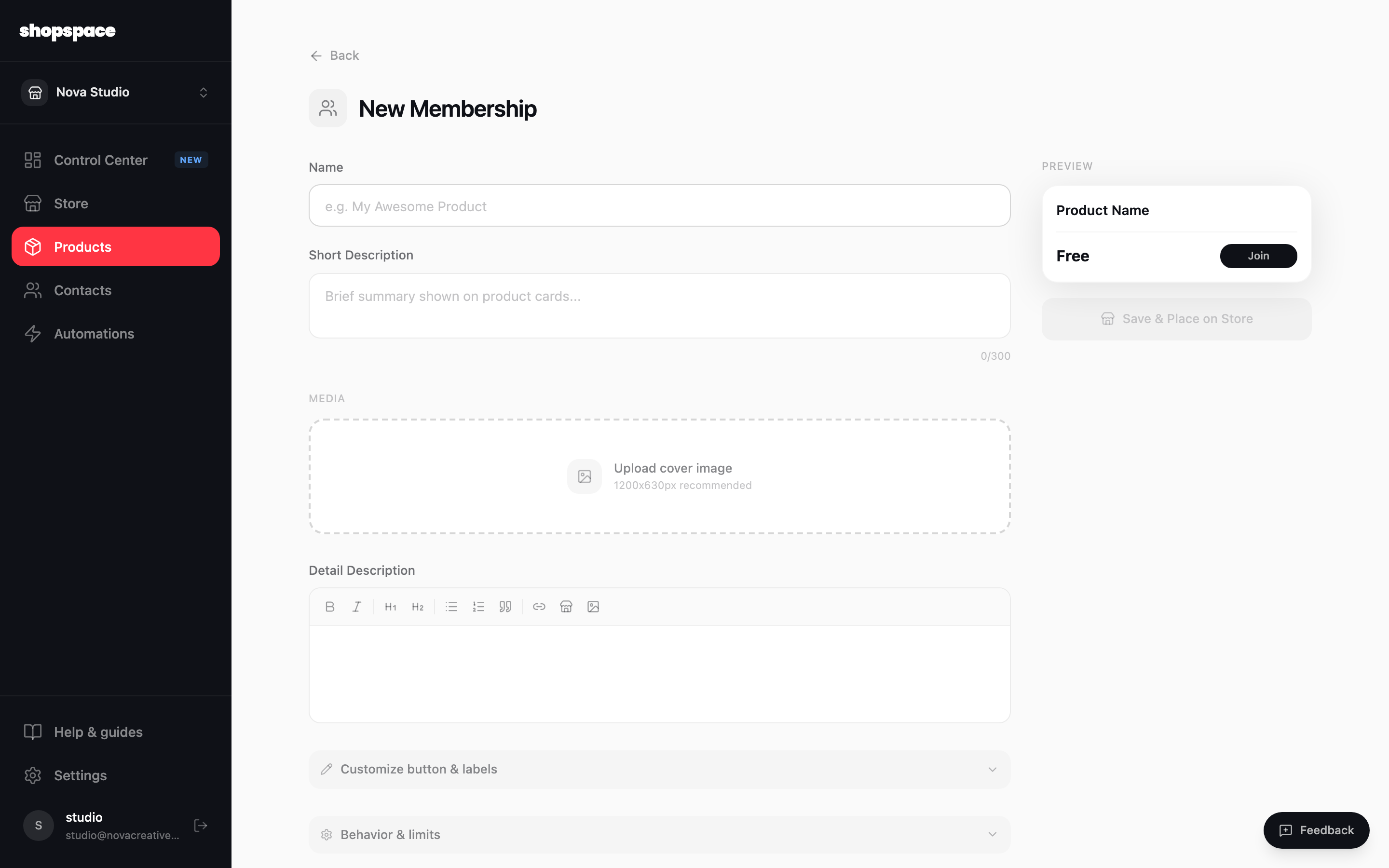 Add a product and choose Membership