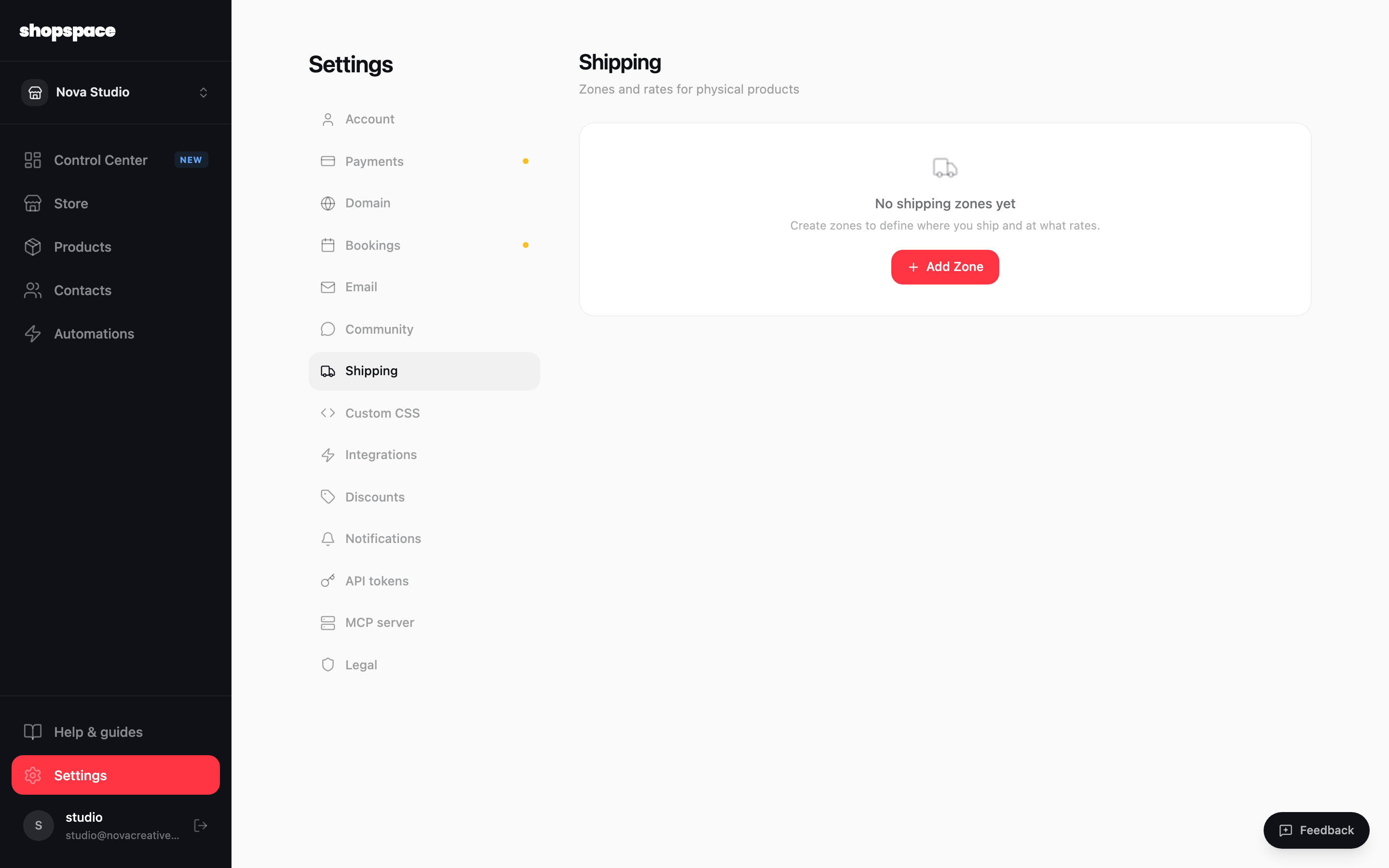 Open Settings and go to Shipping